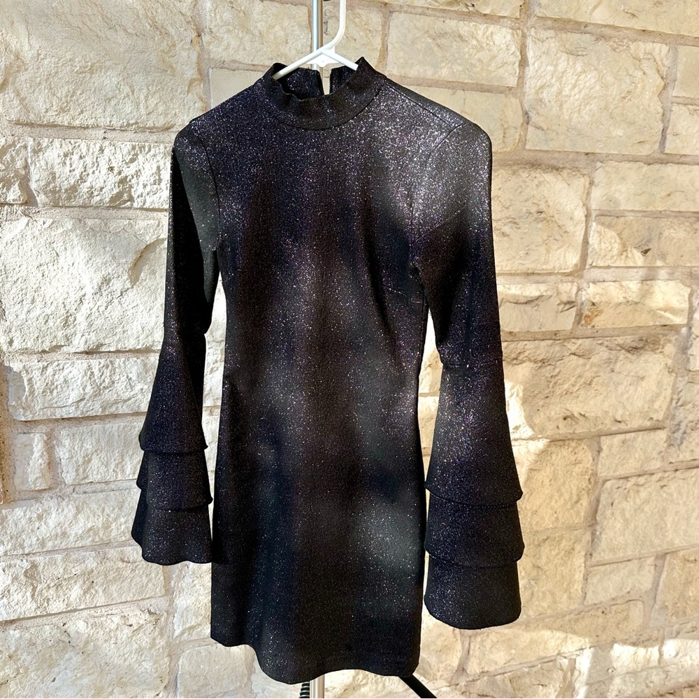 Cynthia Rowley Shimmering Black Ruffle Long Sleeve Dress - Picture 8 of 11